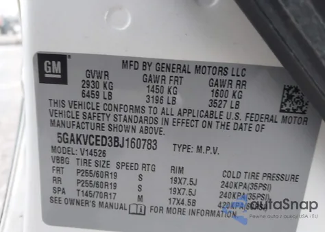 2011 Buick Enclave 2Xl z USA, uszkodzony, nr VIN 5GAKVCED3BJ160783